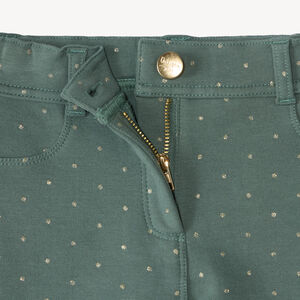 Meisjes skinny broek van fleecemateriaal met gouden stippen 