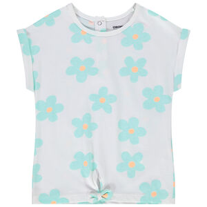 T-shirt met korte mouwen en knoopdetail, bedrukt met bloemen voor meisjes 