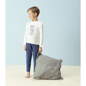 Pyjama met bovenstuk met print met boodschap en effen onderstuk 