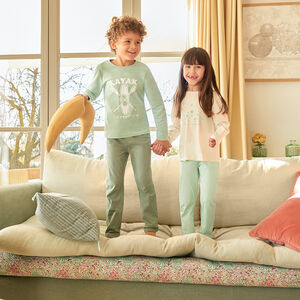 Set pyjama lang in jersey met katprint voor meisjes 