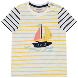 Korte mouwen gestreept T-shirt met zeilboot patch voor baby jongen 