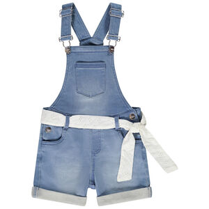 Salopette courte effet jean avec ceinture en broderie anglaise fille 