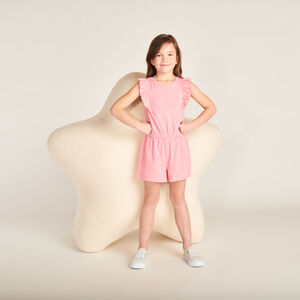 Eénkleurige slub overall met volantbandjes voor meisjes 