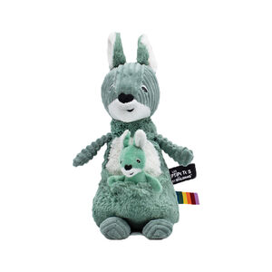 Ptipotos pluche set groen kangoeroe mama en baby ribfluweel 