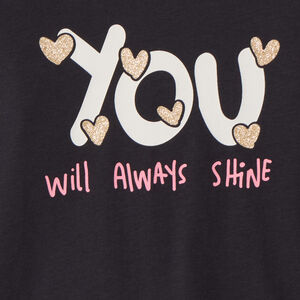 T-shirt met lange mouwen, fantasie softprint met glitterdetails, voor meisjes 