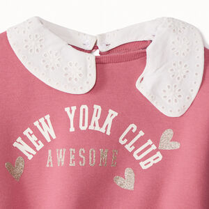 Sweatshirt fleece fantasie met afneembare Claudine kraag voor babymeisje 