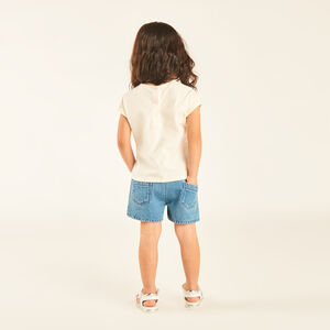 T-shirt manches courtes à revers avec fleurs en crochet pour bébé fille 