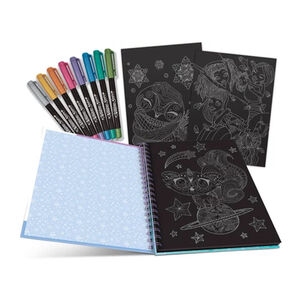 Carnet de coloriage à pages noires et crayons gels métalliques Isadora  