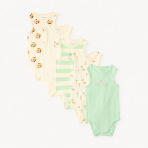 Set van 5 mouwloze rompers van jersey met savannepatronen voor babyjongens 