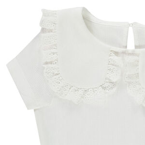 Korte mouwen ribbel T-shirt met Claudine kraag en borduursel voor meisjes 