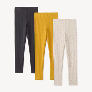 Set van 3 meisjes leggings in effen en met print 