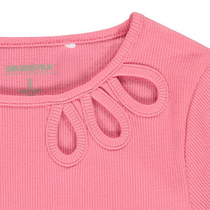 T-shirt manches courtes côtelé et ajouré pour fille 