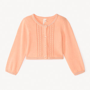 Gebreide, opengewerkte longslubcardigan voor babymeisjes. 