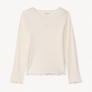 Langarmig geribd T-shirt met geborduurde hartjes voor meisjes 