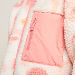 Jas in sherpa met schapenvachtlook, fantasierijk arty dessin, voor meisjes 