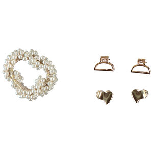 Set van 4 gouden haarspeldjes + 1 scrunchie met parelmoer voor meisjes 