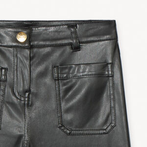 Pantalon uni noir en similicuir pour fille  