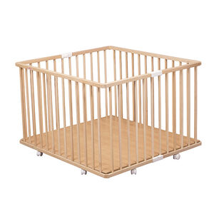 Opvouwbaar vierkant park Gaby met verstelbare bodem en wieltjes - Natuurlijk vernis 