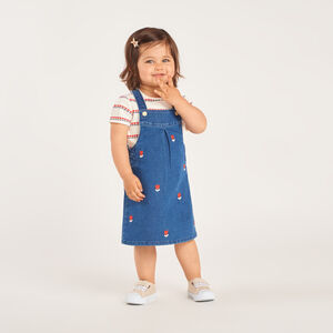 Denim tuinbroek met geborduurde tulpen voor babymeisjes 