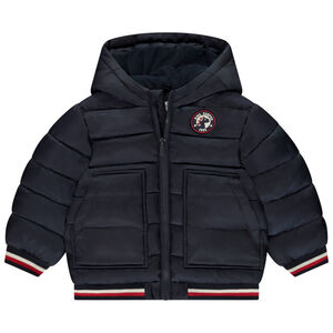 Donsjas van stof met doorgestikt effect en fantasie badge voor baby jongen 