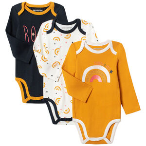 Set van 3 body’s met lange mouwen van biokatoen met regenboogprint 