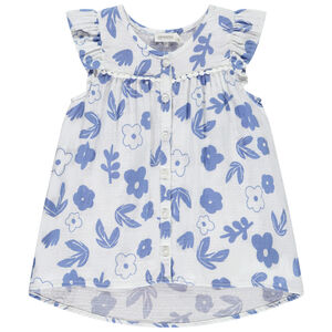 Blouse geprint met bloemen gevlochten met pompons voor meisjes 