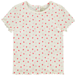 Korte mouwen geribbelde T-shirt met hartjesprint voor meisjesbaby 