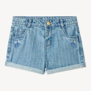 Short van denim met stiksels en geborduurde bloemen voor babymeisje 