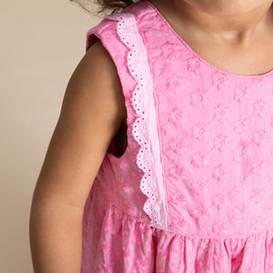 Zonder mouwen jurk in viscose voile met Engels borduursel voor meisjes 