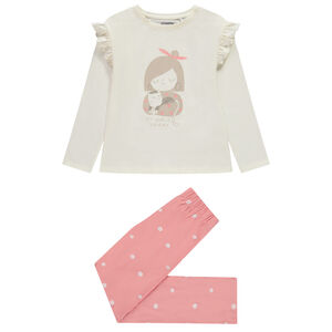Pyjama 2 pièces avec t-shirt à volants + bas imprimé pour fille 