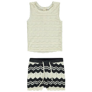 Set van gehaakte mouwloos shirt + short met fantasiepatroon voor meisjes 