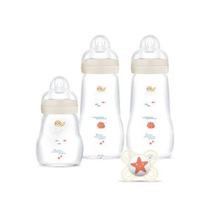 Coffret de 3 biberons en verre + 1 sucette anatomique 