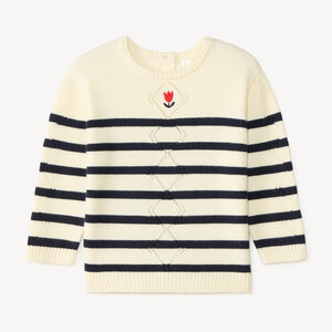 Pull tricot point fantaisie style marinière pour bébé fille 