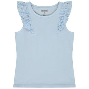 Mouwloos topje met ruches in Engels borduursel voor meisjes 