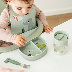 Bavoir en silicone avec bac récupérateur Playground Vert 
