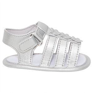 Nu-pieds argentés à scratchs et fleurs 