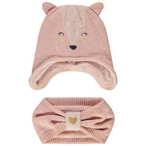 Ensemble en tricot bonnet + snood pour bébé fille  
