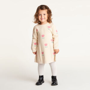 Gebreide jacquard jurk met lange mouwen voor babymeisjes 