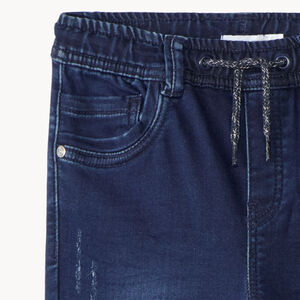 Jogger jeans in denim met elastische taille en ribboorden voor jongens 