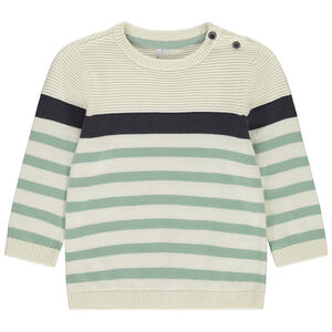 Trui met fantasie in gestreept breiwerk voor baby jongen 