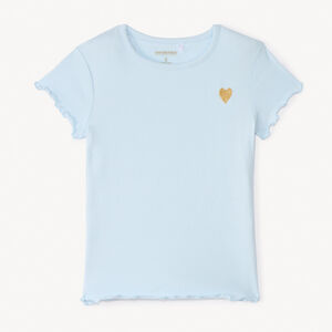 Korte mouwen geribd T-shirt met geborduurd hart voor meisjes 