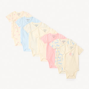 Set van 7 korte mouwen bodystockings met strikmotief voor meisjes, opening afhankelijk van de leeftijd. 