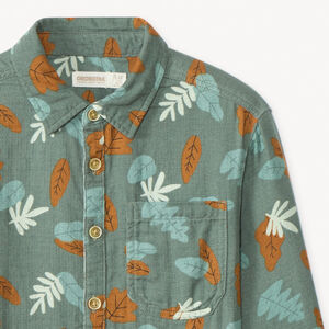 Hemd met lange mouwen, allover bladprint, voor jongens 