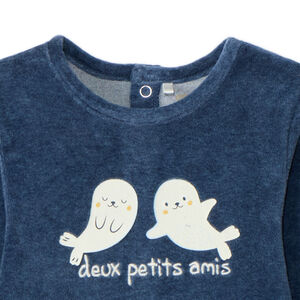 Pyjama in fluweel, gestreept 2-in-1 effect voor babyjongens 