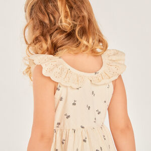 Zomerse jurk zonder mouwen met een Engels borduursel en een kersenprint voor meisjes. 