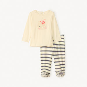 Lichte 2-delige pyjama met kattenmotief voor babymeisjes met verschillende afwerkingen, afhankelijk van de leeftijd. 