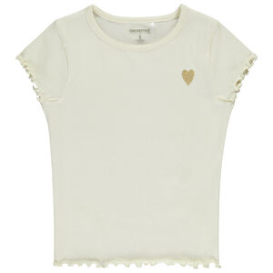 T-shirt manches courtes côtelé à cœur brodé pour fille 