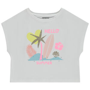 T-shirt manches courtes forme boîte avec print fantaisie pour fille 