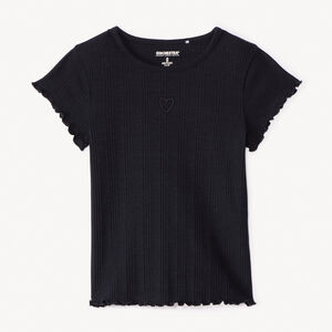 T-shirt manches courtes uni en maille côtelée fille 