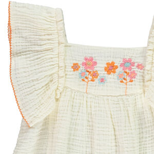 Tunique manches courtes brodée en double gaze pour bébé fille 